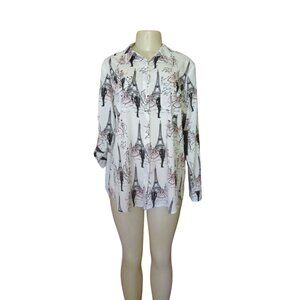 New w Tags Karl Lagerfeld Womens Large Paris-Themed Blouse